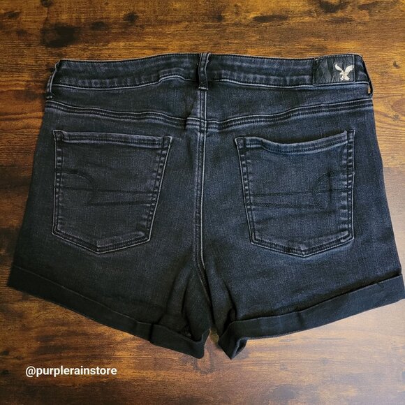 American Eagle Super Hi Rise Shortie Sz 14 Super Super Stretch Black Wash Denim - Picture 2 of 11